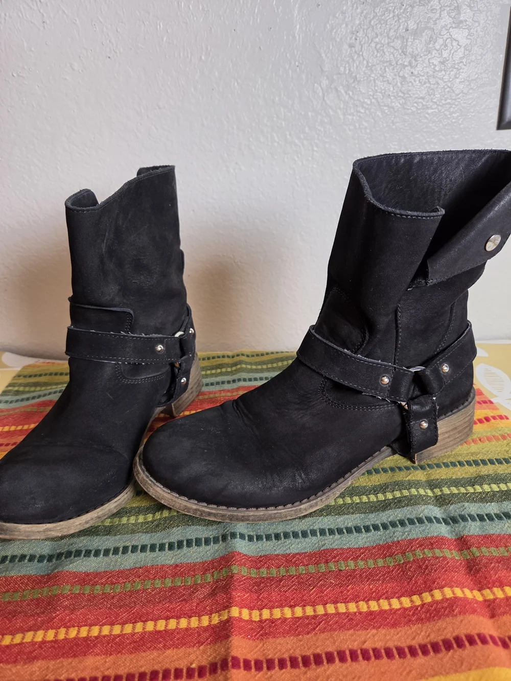 Black Suede Women's Mid-Calf Harness Boots Made In Italy Size 40 US Size 9